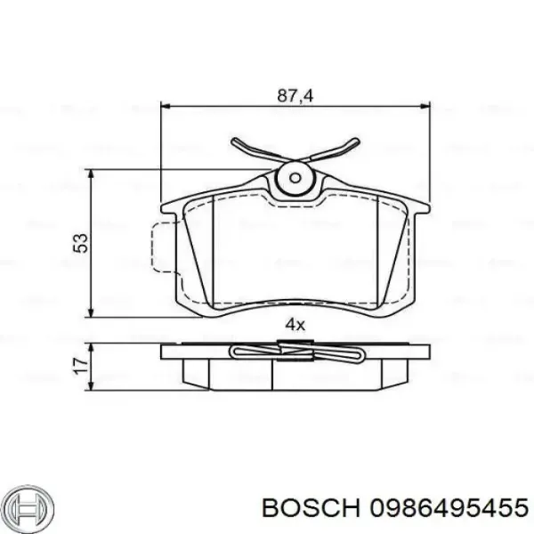 Задние тормозные колодки 0986495455 Bosch
