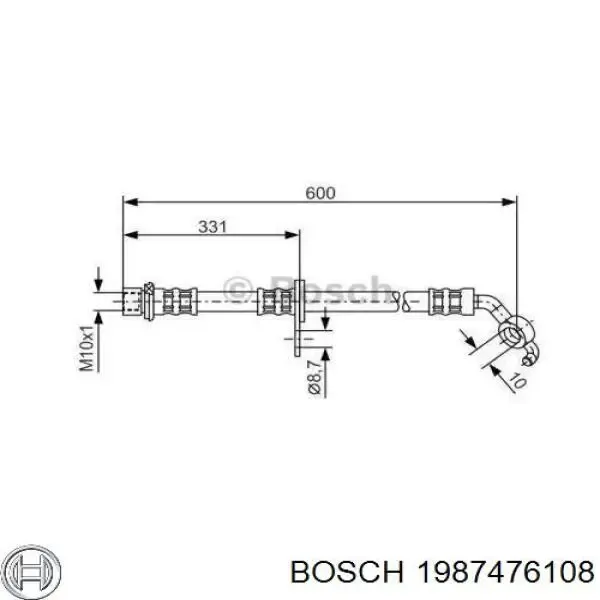 Шланг тормозной передний левый 1987476108 Bosch