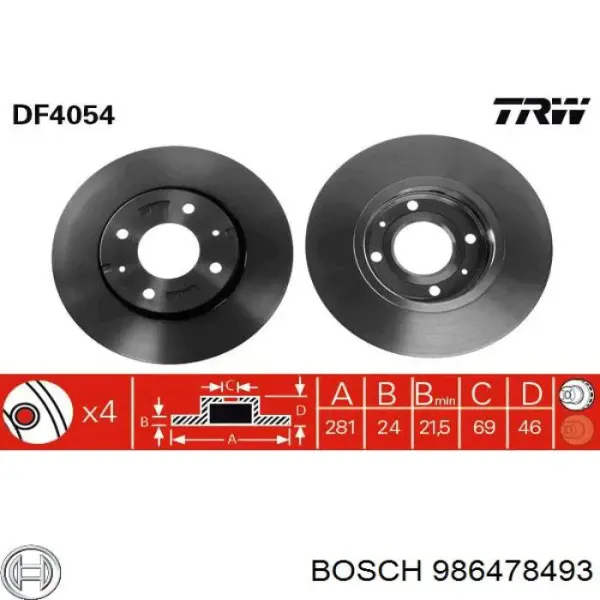 Передние тормозные диски 986478493 Bosch