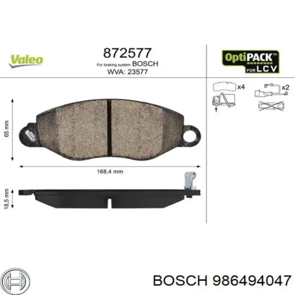 Передние тормозные колодки 986494047 Bosch