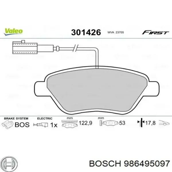 Передние тормозные колодки 986495097 Bosch