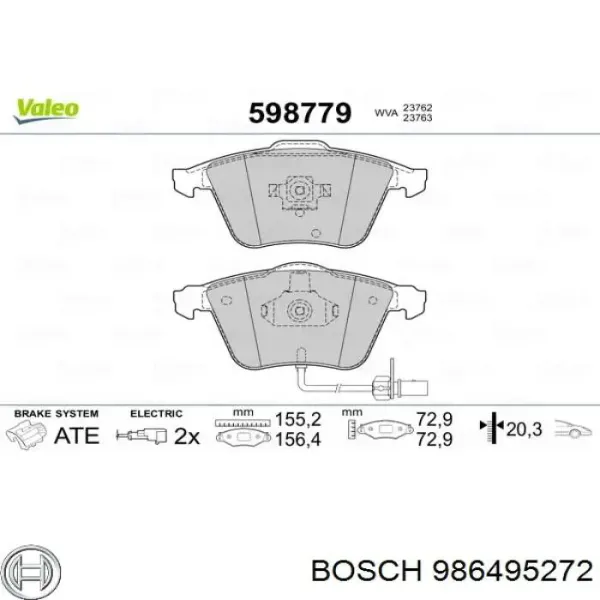 Передние тормозные колодки 986495272 Bosch