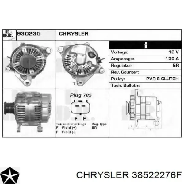 Генератор 38522276F Chrysler