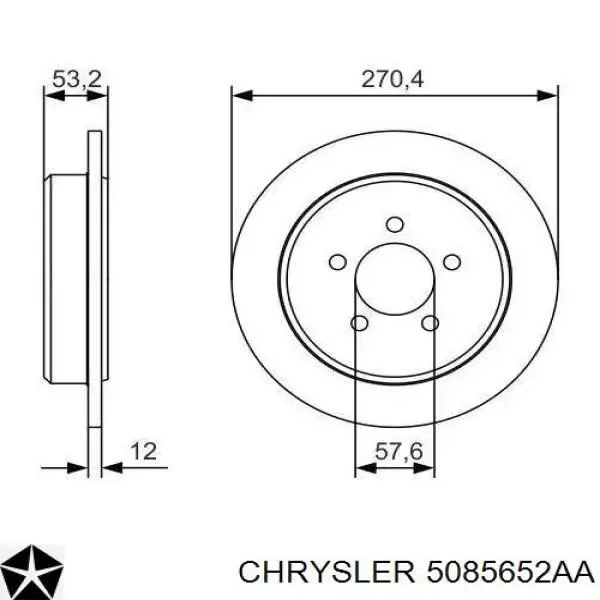 Тормозные диски 5085652AA Chrysler