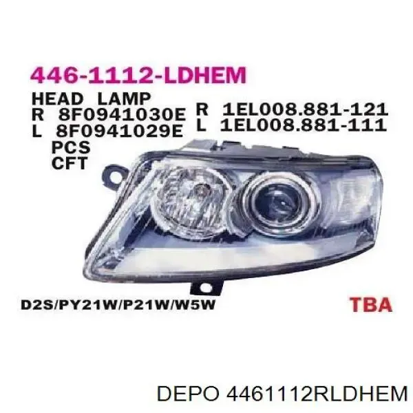 Правая фара 4461112RLDHEM Depo/Loro/Abakus