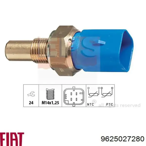 Датчик температуры охлаждающей жидкости 9625027280 Fiat/Alfa/Lancia