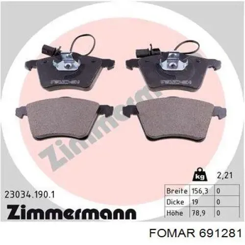 Передние тормозные колодки 691281 Fomar Roulunds