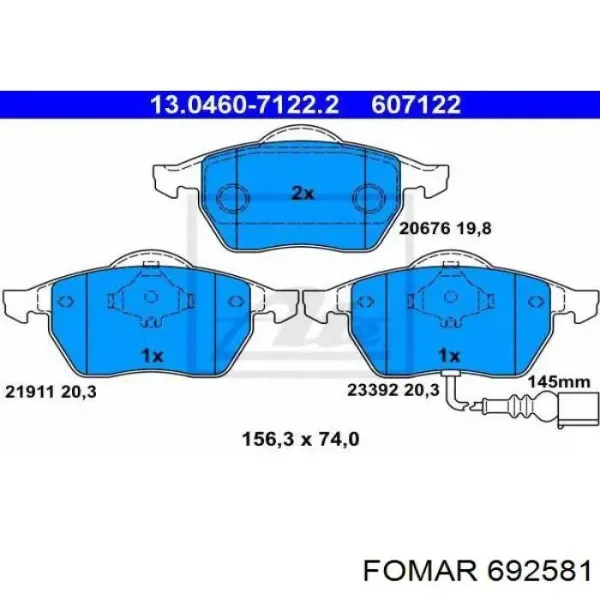 Передние тормозные колодки 692581 Fomar Roulunds