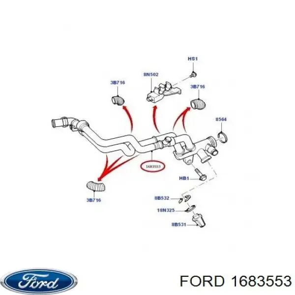 Патрубок системы охлаждения 1683553 Ford