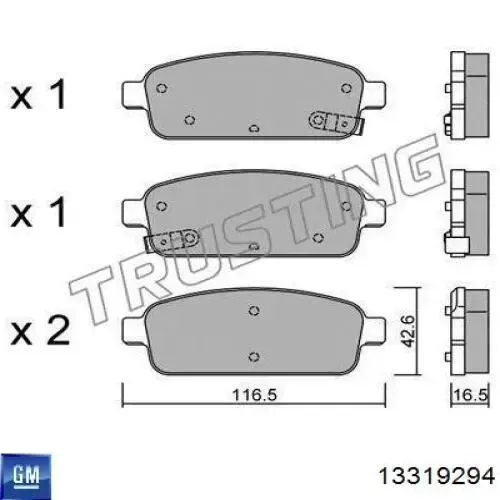 Задние тормозные колодки 13319294 General Motors