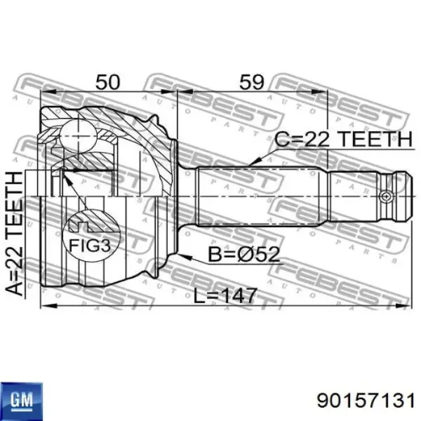 ШРУС наружный передний 90157131 General Motors