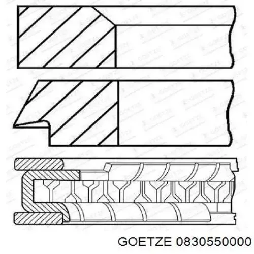 Комплект поршневых колец на 1 цилиндр, стандарт 0830550000 Goetze