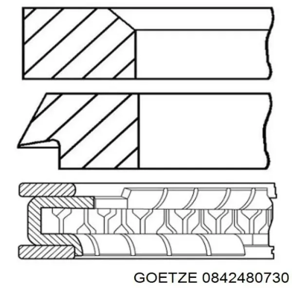 Комплект поршневых колец на 1 цилиндр, 2-й ремонт (+0,50) 0842480730 Goetze
