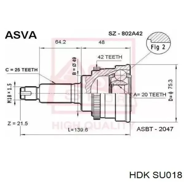 ШРУС наружный передний SU018 HDK