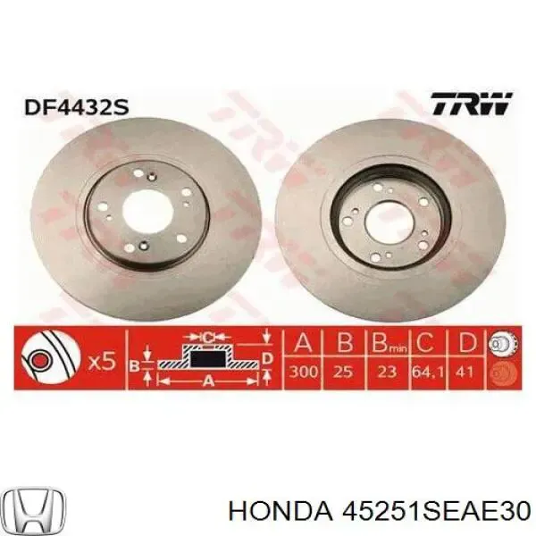 Передние тормозные диски 45251SEAE30 Honda