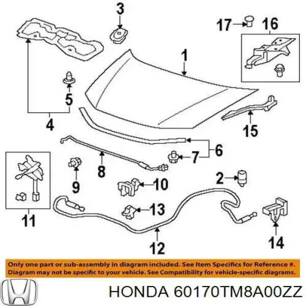 Петля капота левая 60170TM8A00ZZ Honda