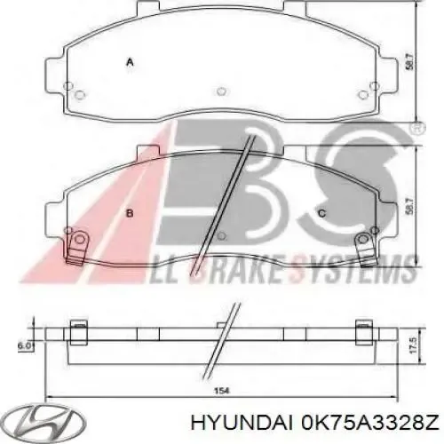 Передние тормозные колодки 0K75A3328Z Hyundai/Kia