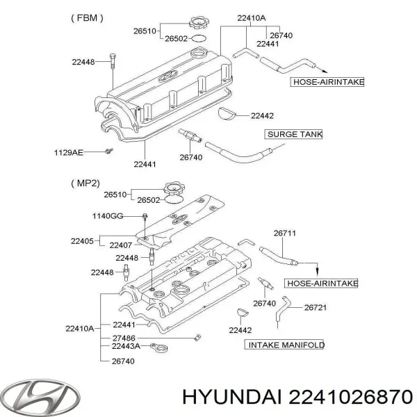 Клапанная крышка 2241026870 Hyundai/Kia
