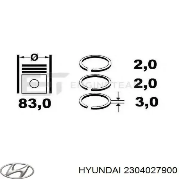 Кольца поршневые 2304027900 Hyundai/Kia
