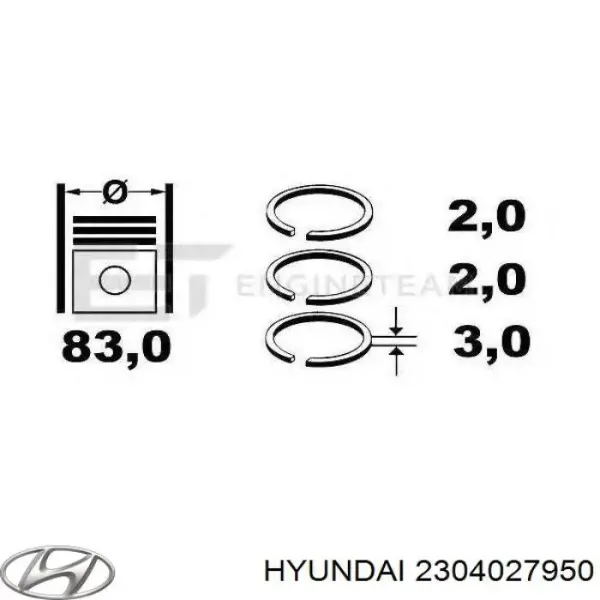 Кольца поршневые 2304027950 Hyundai/Kia