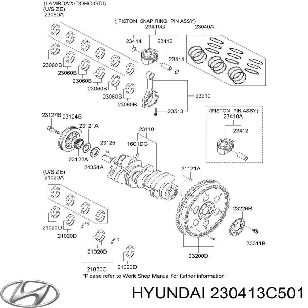 Поршень с пальцем без колец, STD 230413C500 Hyundai/Kia