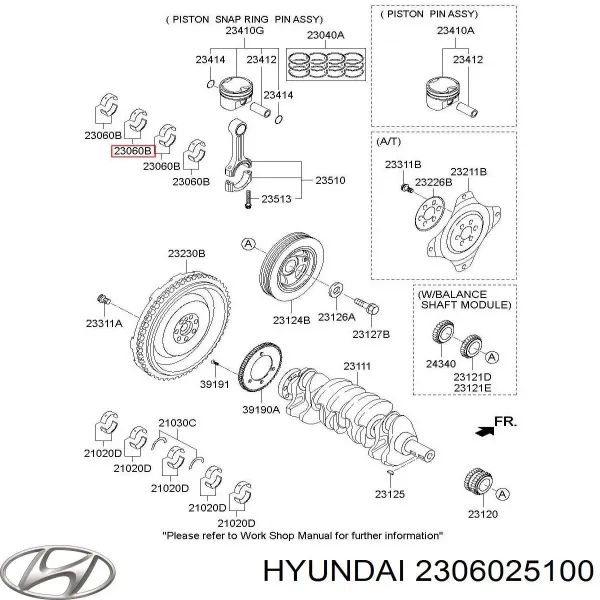 Шатунные вкладыши коленчатого вала Hyundai/Kia 230602G101 цена, от