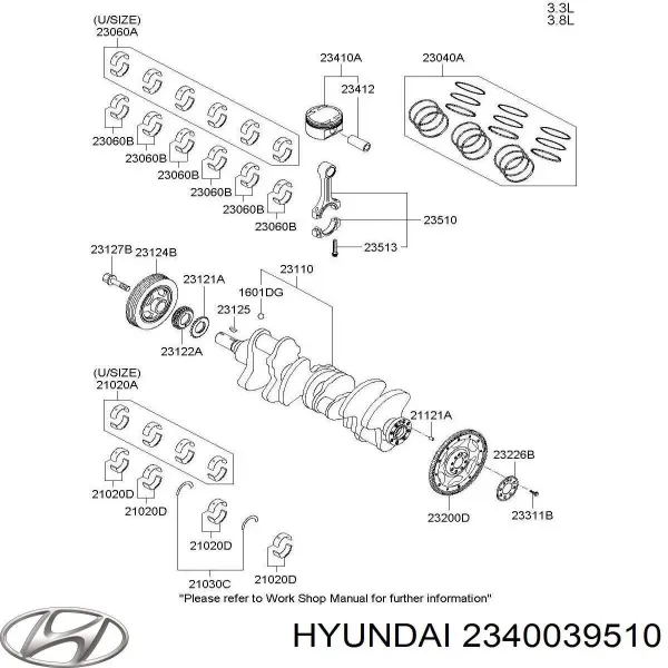 Поршень в комплекте на 1 цилиндр, STD на Hyundai Terracan  HP