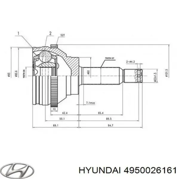 Правая полуось 4950026161 Hyundai/Kia