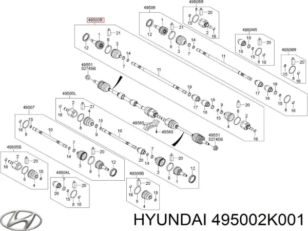 Правая полуось 495002K001 Hyundai/Kia