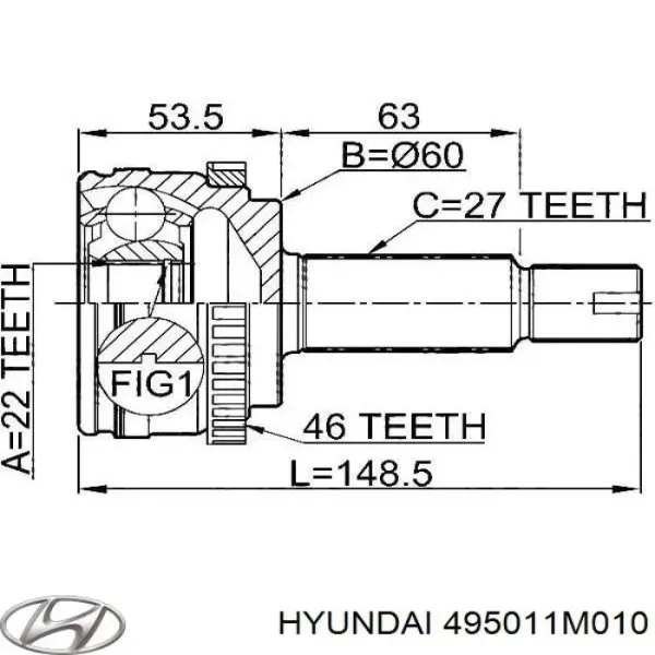 Левая полуось 495011M010 Hyundai/Kia