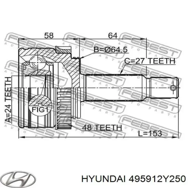 Правая полуось 495912Y250 Hyundai/Kia