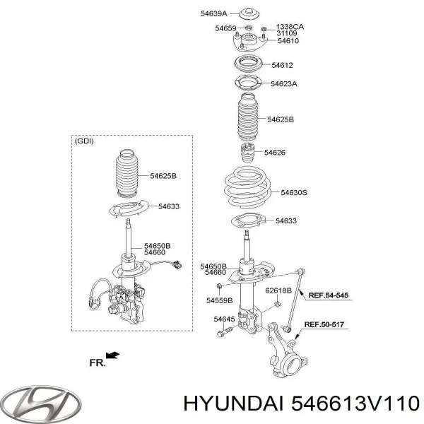 Амортизатор передний правый 546613V110 Hyundai/Kia