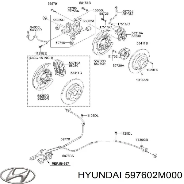 Трос ручника 597602M000 Hyundai/Kia