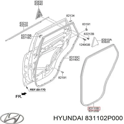 Уплотнитель двери задней левой (на кузове) HYUNDAI 831102P000
