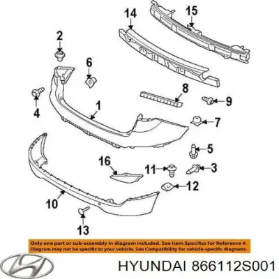 Бампер задний, верхняя часть HYUNDAI 866112S001