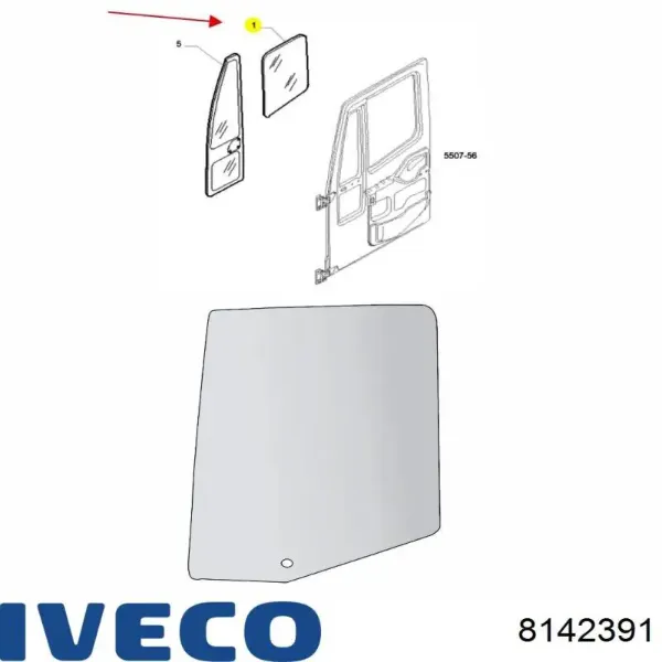 Стекло двери передней правой 98407341 Iveco