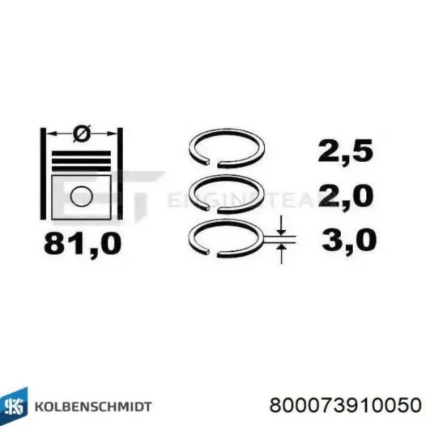 Кольца поршневые комплект на мотор, 2-й ремонт (+0,50) 800073910050 Kolbenschmidt
