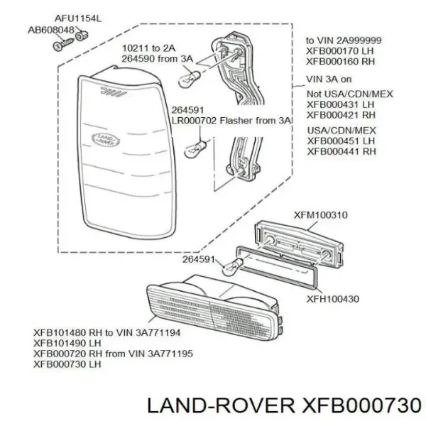 Фонарь заднего бампера левый XFB000730 Land Rover