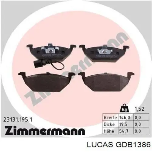 Передние тормозные колодки GDB1386 Lucas