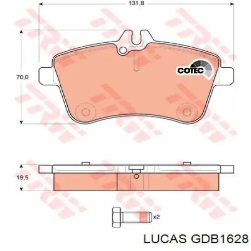 Передние тормозные колодки GDB1628 Lucas