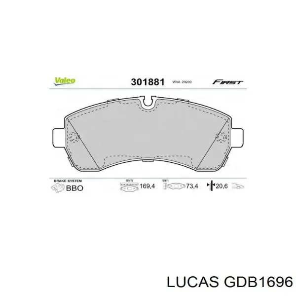 Передние тормозные колодки GDB1696 Lucas