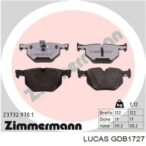 Задние тормозные колодки GDB1727 Lucas