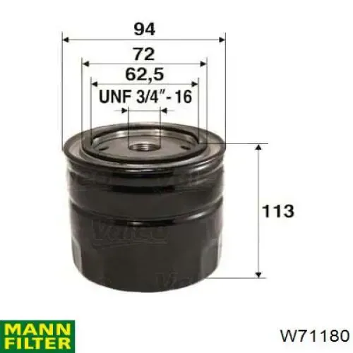 Масляный фильтр W71180 Mann-Filter