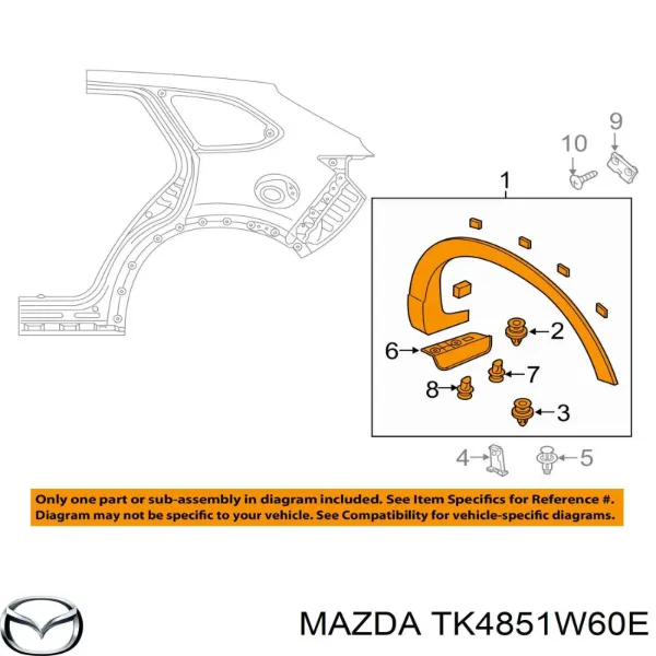 Расширитель (накладка) арки заднего крыла левый TK4851W60G Mazda