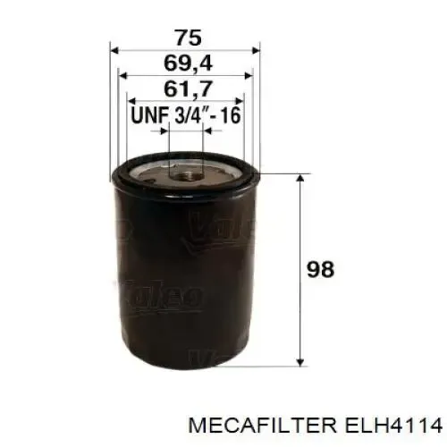 ELH4114 Mecafilter Масляный фильтр двигателя