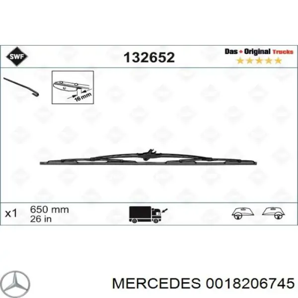 Щетка-дворник лобового стекла водительская 0018206745 Mercedes