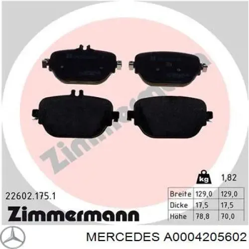 Задние тормозные колодки A0004205602 Mercedes