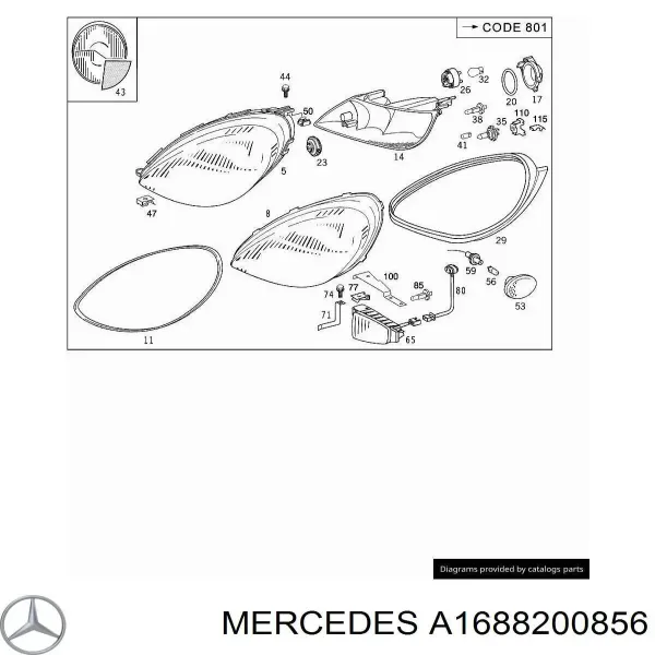 Фара противотуманная правая 1688200856 Mercedes
