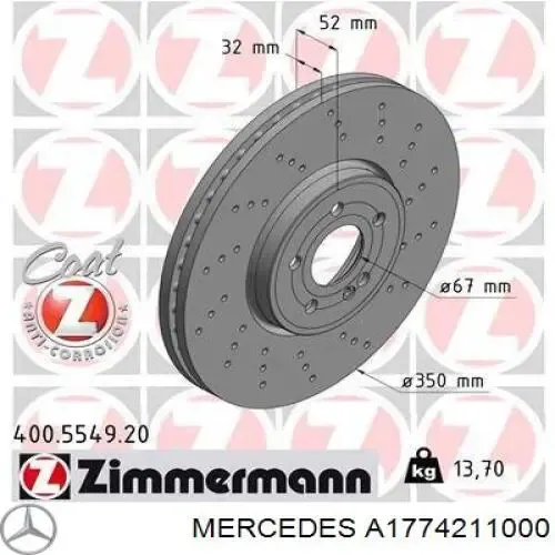 Передние тормозные диски A1774211000 Mercedes