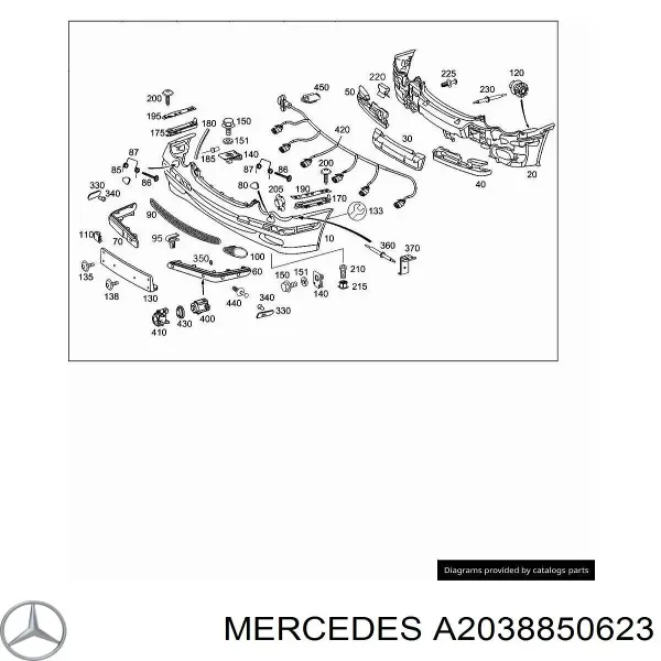 Решетка бампера переднего правая A2038850623 Mercedes